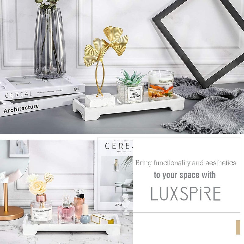 Luxspire Bathroom Vanity Tray  Toilet Tank Tray  Marble Tray  11"" x 4"" Bathroom Tray for Counter  Marble Kitchen Tray for Soap Dispenser Perfume Jewelry  Small  Gravel White - Image 4